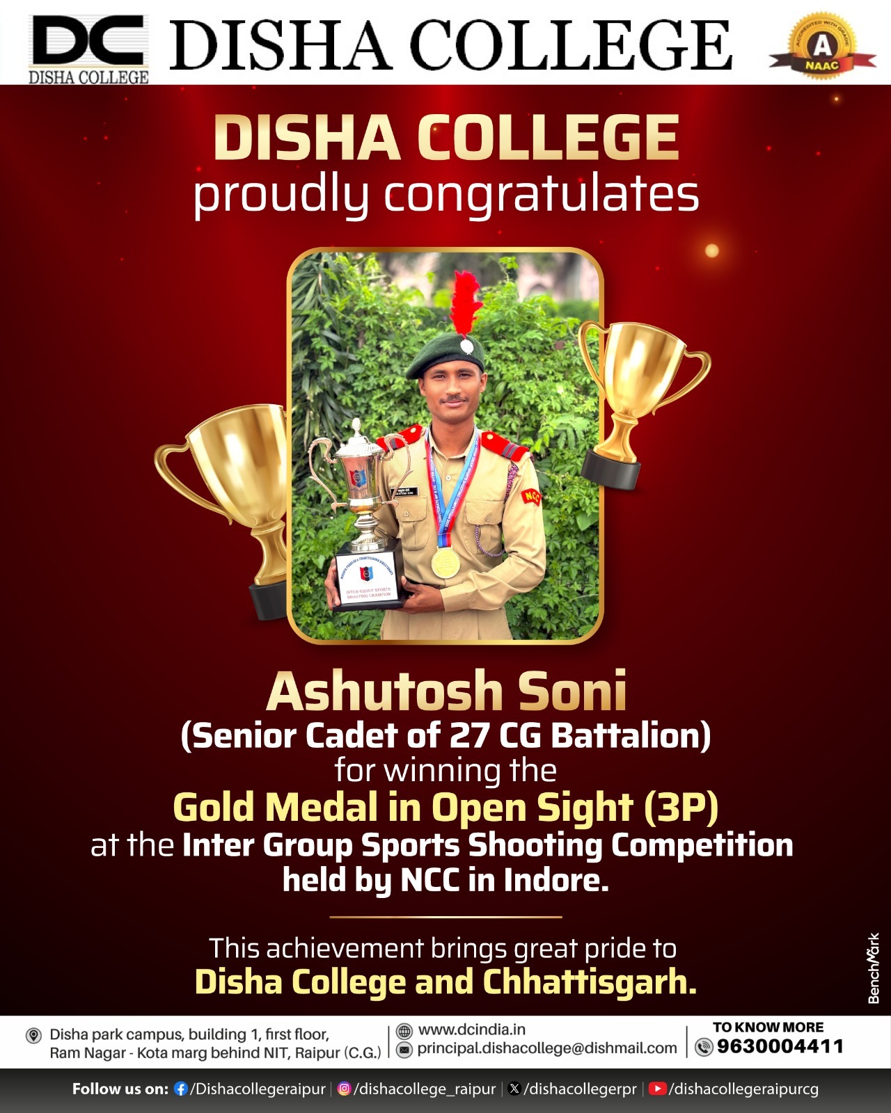 Open sight (3P) 1st position (Inter group sports shooting competition, indore)