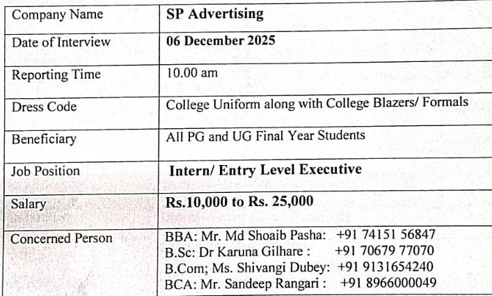Campus Drive by SP Advertising in Disha College 06-Dec-2025