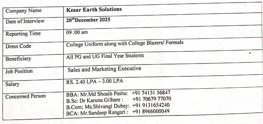 Campus Drive by Kesar Earth Solutions in Disha College 20-DEC-2025